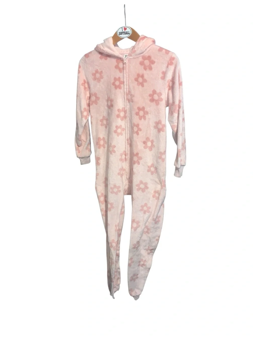 Children’s Place PJ Place Soft Plush Pink Daisy Girls One-Piece Hoodie Jumpsuit